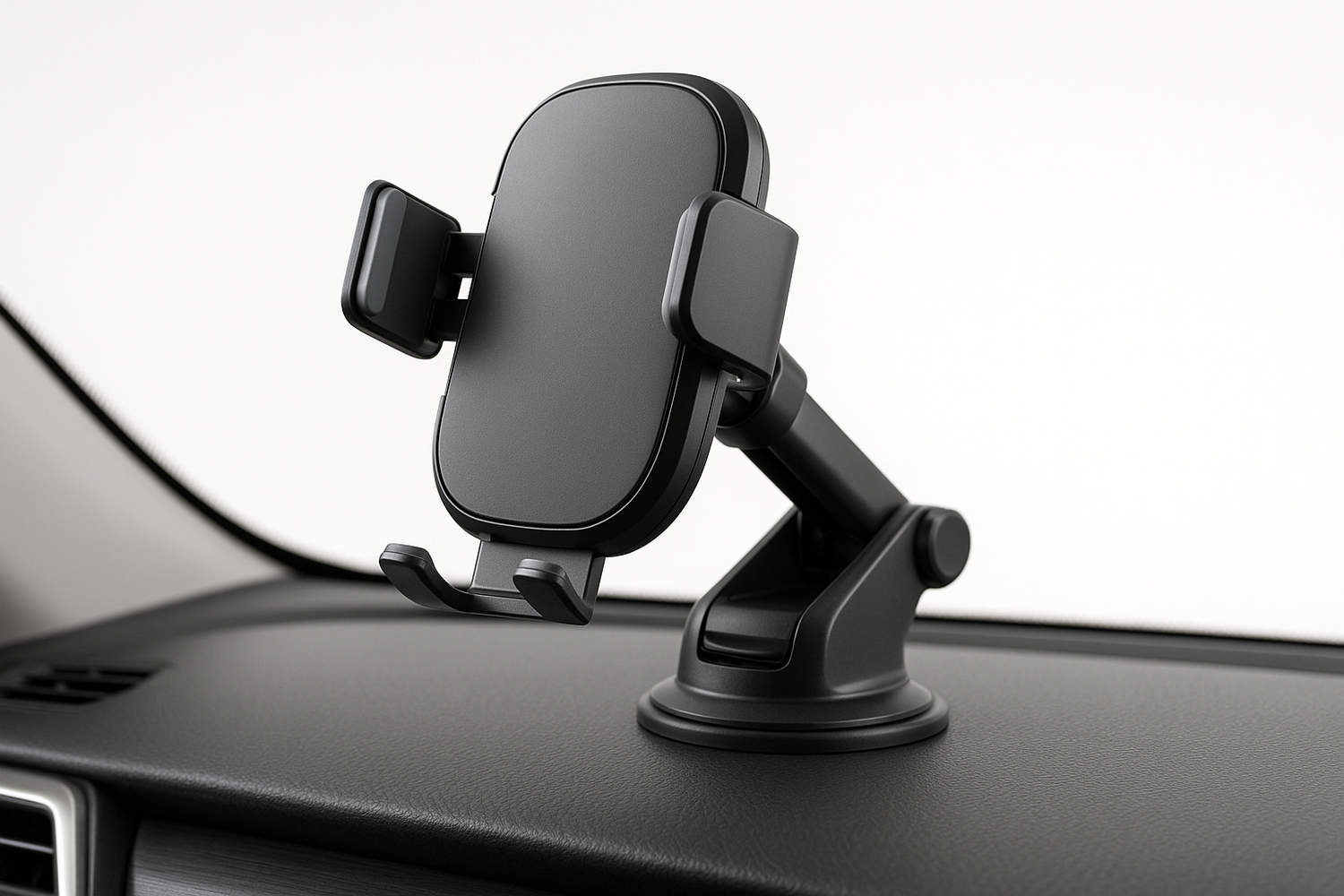 Create a car phone holder. The background must be white and the image's aspect ratio must be squared.